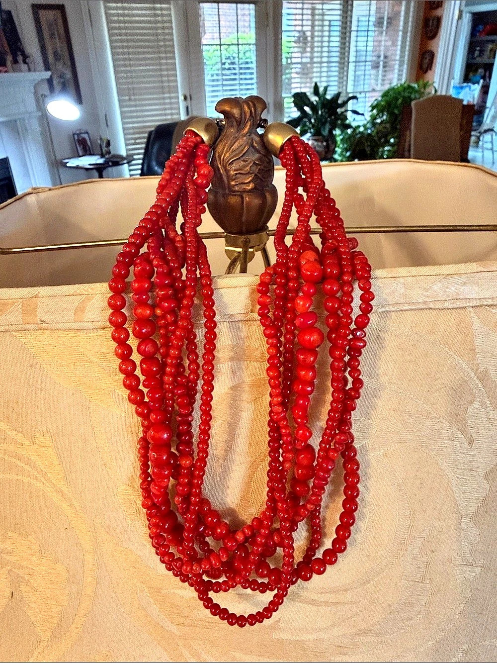Red Multi-Strand Beaded Statement Necklace
